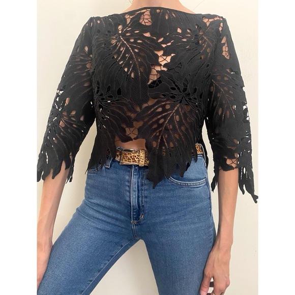 Vintage Tops - Stunning Vintage Grace Chuang Lace Palm Blouse
